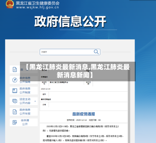 【黑龙江肺炎最新消息,黑龙江肺炎最新消息新闻】