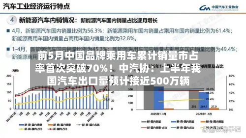 前5月中国品牌乘用车累计销量市占率首次突破70%！中汽协：上半年我国汽车出口量预计接近500万辆