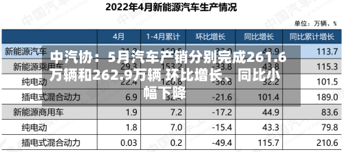 中汽协：5月汽车产销分别完成261.6万辆和262.9万辆 环比增长、同比小幅下降-第2张图片