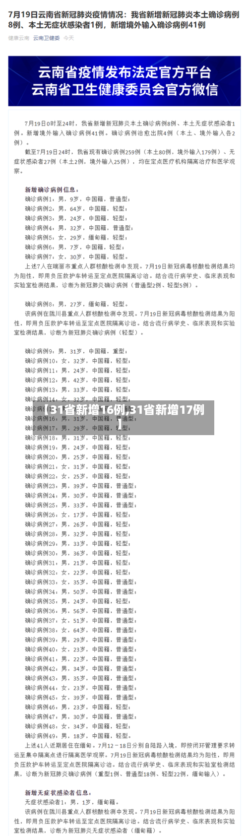 【31省新增16例,31省新增17例】-第2张图片