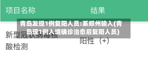青岛发现1例复阳人员:系郑州输入(青岛现1例入境确诊治愈后复阳人员)-第2张图片