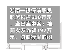 湖南一银行前职员职务侵占500万元,牵出案中案:被前女友诈骗197万元,协助行骗的闺蜜被判刑
